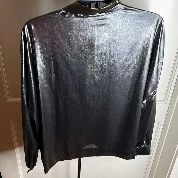 Le Superbe Vintage Gold Pewter Costes Tie Front Blouse Nwt Large - Picture 4 of 5